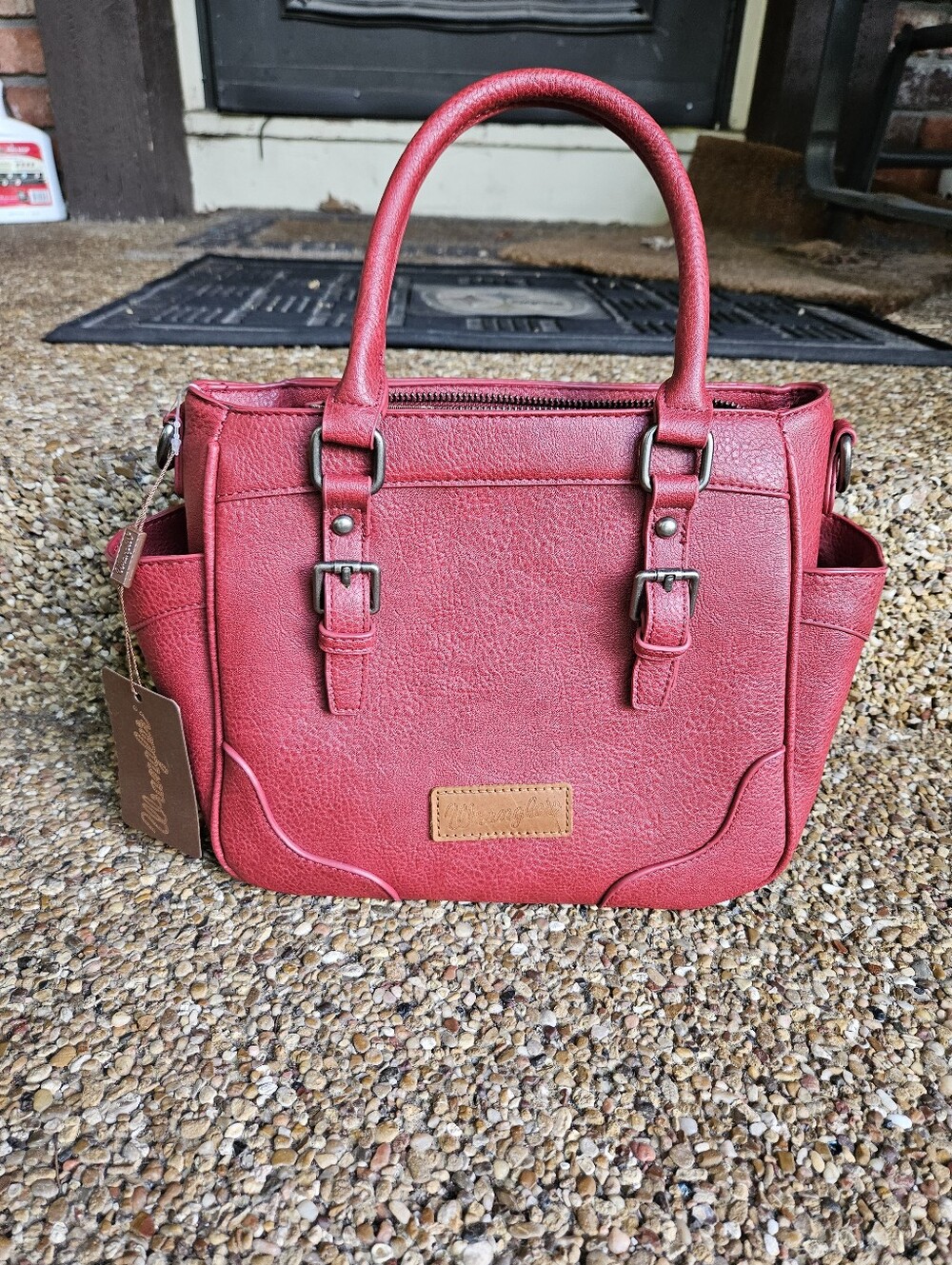 Wrangler Red Leather Satchel/Crossbody Handbag. - Picture 2 of 9
